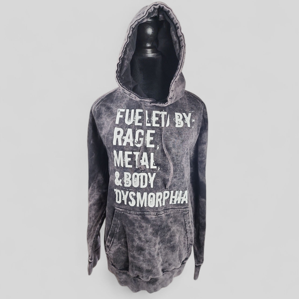 LANE‎ SEVEN | Cozy Grunge Goth Gray Mineral Wash Preshrunk Graphic Hoodie | M